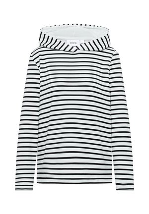 Langarm hoodie van katoen, met zwart-witte horizontale strepen, een koordkap en een ronde halslijn.