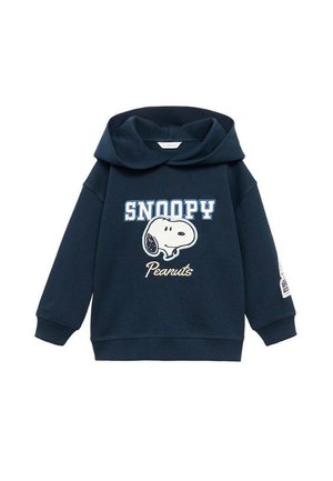 Marineblauwe sweatshirt met capuchon, voorzien van een Snoopy-afbeelding in wit en blauw. Inclusief geribbelde manchetten en onderzijde, van zacht katoen.