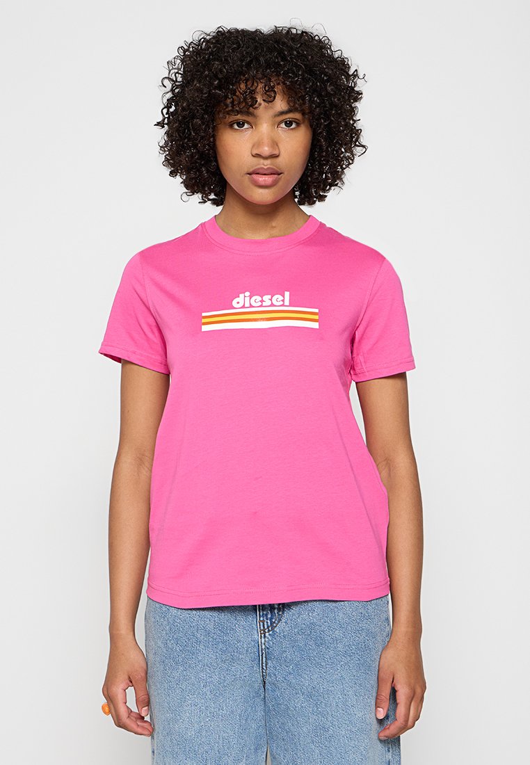 Diesel T-shirt print donkerroze