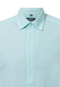 Hellblau kariertes Hemd mit Button-Down-Kragen und perlmuttfarbenen Knöpfen. Aus strukturiertem Stoff gefertigt, designed für die Freizeit.