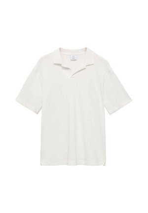 Short-sleeve polo shirt in off-white cotton, featuring a classic collar, side slits, and a textured surface for a comfortable fit.