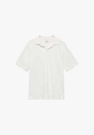 Polo à manches courtes en coton écru, avec un col classique, des fentes sur les côtés et une surface texturée pour un confort optimal.