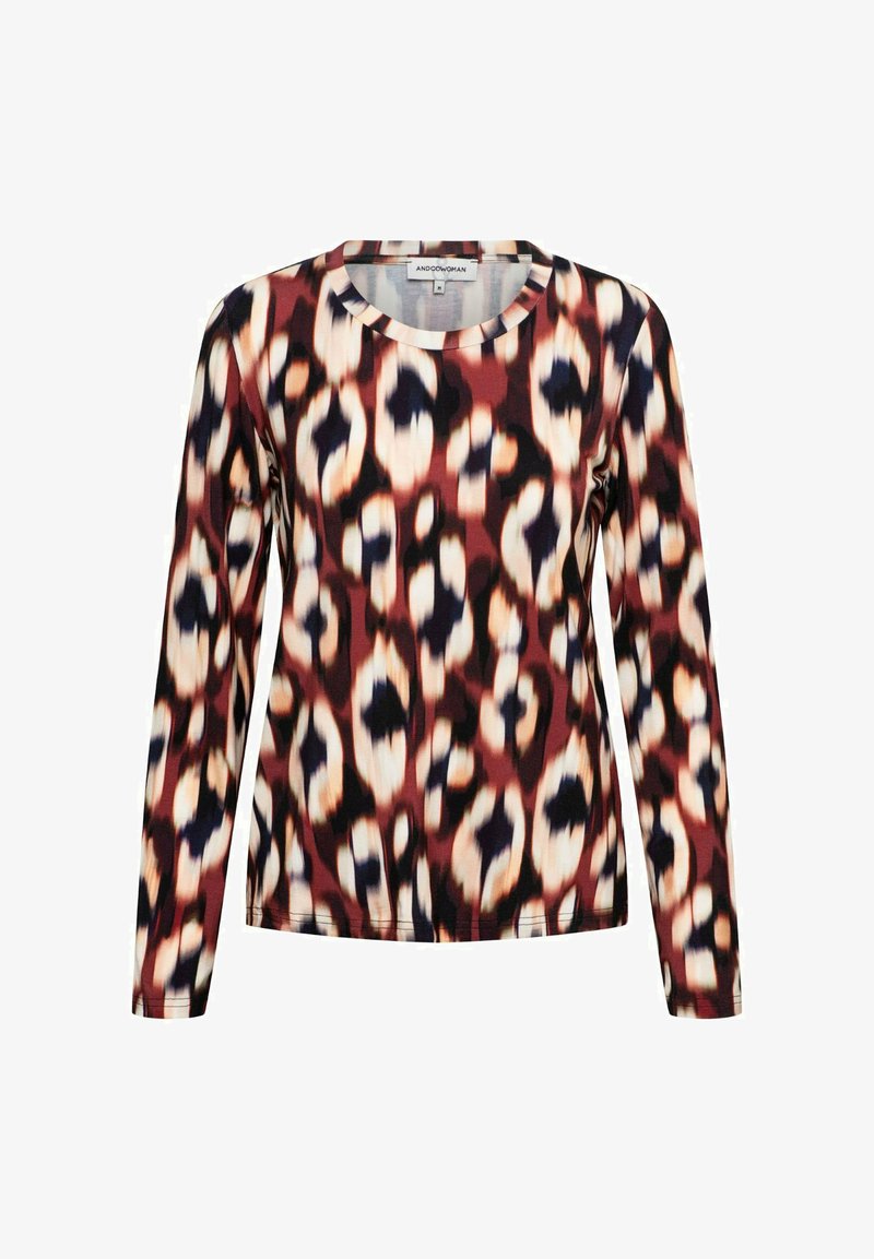 Langsleeve top met een luipaardprint in tinten bruin, crème en zwart. Gemaakt van een soepele, rekbare stof met een ronde hals.