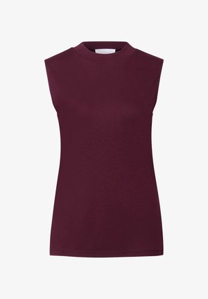 Top senza maniche di colore bordeaux con colletto alto, realizzato in tessuto liscio. Presenta un design aderente e cuciture minime per una silhouette pulita.