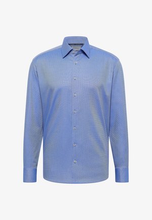 Overhemd voor heren met lange mouwen in lichtblauw met een fijn gestructureerd patroon, knoopsluiting, klassieke kraag en knoopmanchetten.