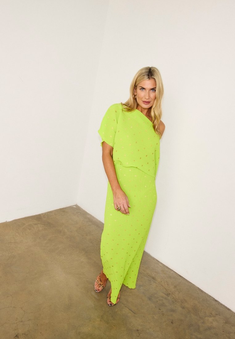 sachin and babi light blue dress Verna Lime Green Eyelet Maxi Dress | ADIBA main image 1