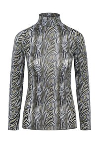 Maglietta a maniche lunghe con collo alto caratterizzata da un motivo stampato ondulato in beige, nero e blu navy; tessuto testurizzato con silhouette aderente.