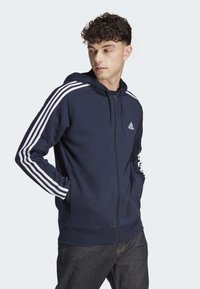 adidas Sportswear ESSENTIALS 3-STRIPES FULL-ZIP - Cipzáras pulóver - legend ink   white