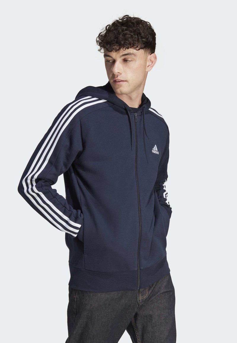 adidas Sportswear - ESSENTIALS FRENCH   STRIPES - Zip-up sweatshirt - legend ink   white, Enlarge