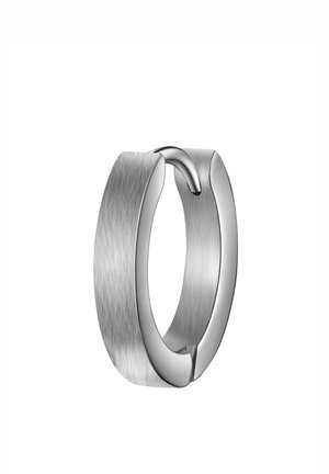 Boucle d'oreille en acier inoxydable poli avec finition brossée, dotée d'un bord lisse et arrondi ainsi que d'un design de fermoir unique pour une fermeture sécurisée.