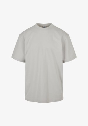 Hellgraues Kurzarm-T-Shirt aus Baumwolle. Mit Rundhalsausschnitt und lockerer Passform, ohne zusätzliche Muster oder Akzente.