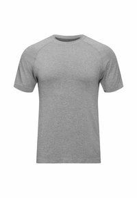 Gray short-sleeve t-shirt made from a soft, lightweight fabric, featuring a round neckline and raglan sleeves. Smooth texture with no patterns.