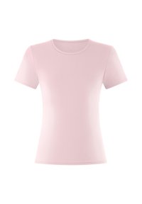 Koszula z krótkim rękawem w miękkim różowym materiale, z okrągłym dekoltem i gładkim, bezszwowym wzorem, idealna do codziennego użytku.