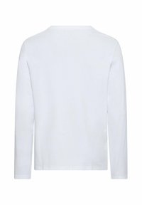 Wit langarm T-shirt van katoen, met een ronde hals en een rechte zoom. Glad oppervlak zonder patronen of versieringen.