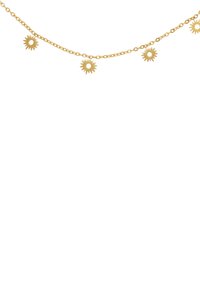 Goldkette mit Anhängern in Sonnenstrahlenform und durchbrochenen Zentren, die abwechselnd entlang der Länge für ein verspieltes Design angeordnet sind.