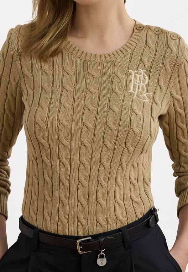 BUTTON TRIM CABLE KNIT COTTON JUMPER - Jumper - beige3