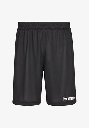 Pantaloni sportivi neri realizzati in tessuto leggero con vita elasticizzata. Presentano un logo "hummel" bianco sul lato sinistro inferiore.
