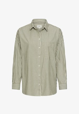 camel active, BAUMWOLLBLUSE MIT KNOPFLEISTE - Overhemdblouse - dark olive stripes