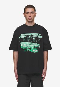 Pegador - CONNER OVERSIZED TEE - Marškinėliai su spaudiniu - washed black Miniatiūros vaizdas 1