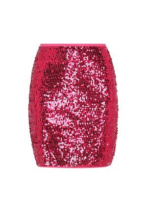 Strakke mini-rok met roze pailletten die het gehele oppervlak bedekken, voorzien van een gladde tailleband en een slanke cilindervorm.
