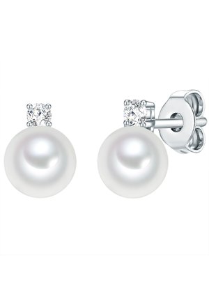 STECKER MUSCHELKERNPERLE ZIRKONIA - Earrings - weiß