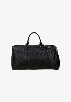 Sort duffelbag lavet af tekstureret materiale, med to top-håndtag, en justerbar skulderrem og diamantskema accenter.