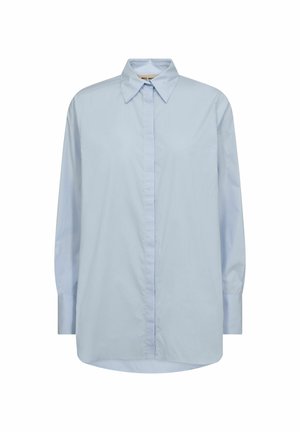 Hellblaues langärmliges Hemd mit Knöpfen, spitzem Kragen und verdeckten Knöpfen, mit lockerem Schnitt und abgerundetem Saum.