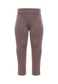 Bruna figursydda leggings i ett texturerat material, med ett brett midjeband och ankellång klippning, samt en liten logotyp på sidan.
