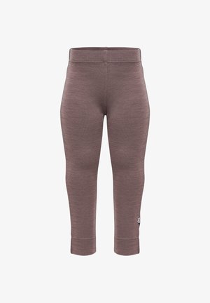 Bruine slimfit legging gemaakt van een gestructureerd materiaal, met een brede tailleband en een enkel-lange snit met een klein logo aan de zijkant.