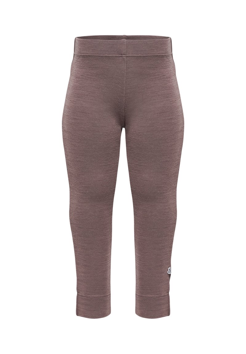 Bruna figursydda leggings i ett texturerat material, med ett brett midjeband och ankellång klippning, samt en liten logotyp på sidan.