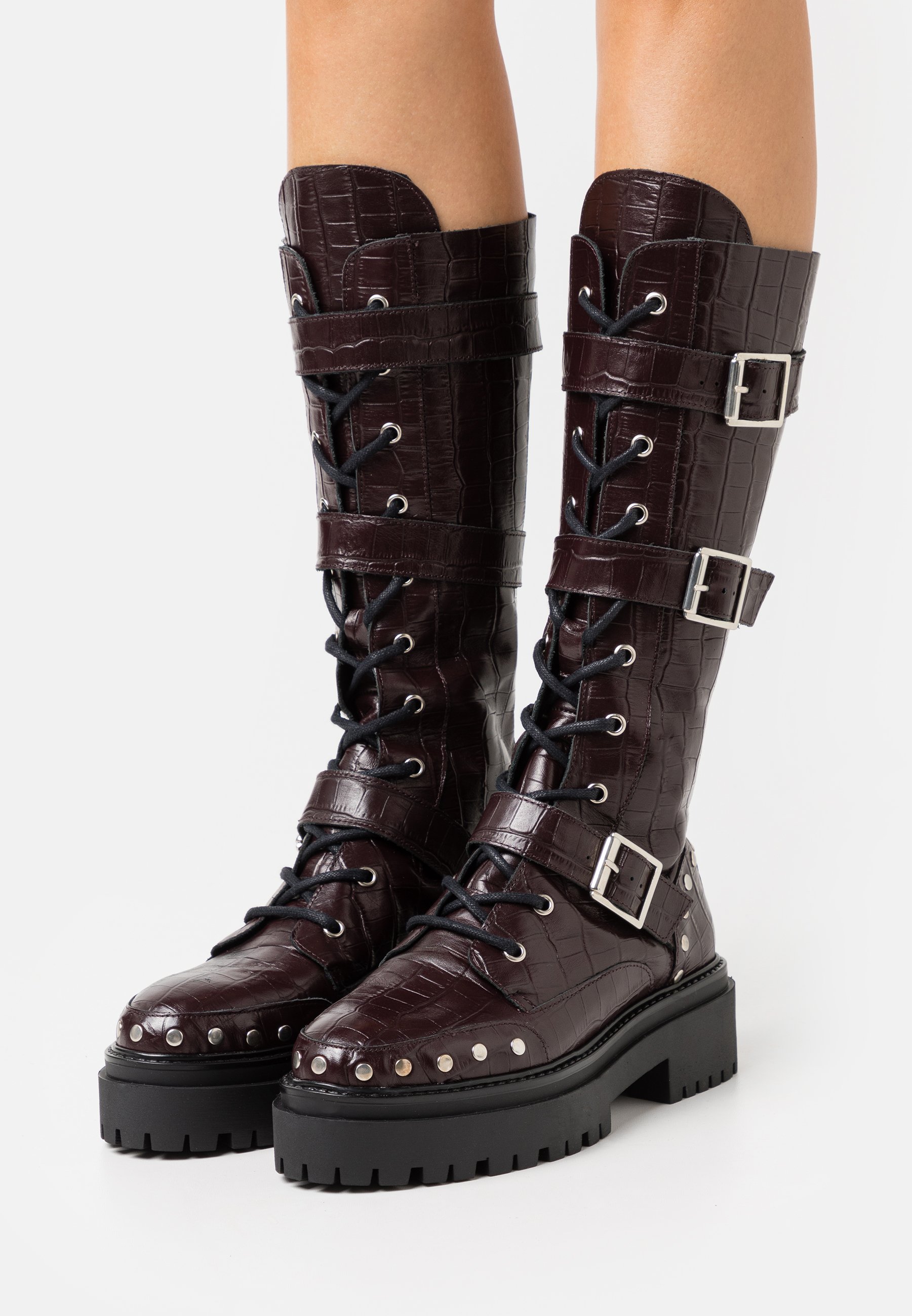 leather chunky lace up boots