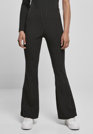 LADIES FLARED PIN STRIPE PANTS - Pantalones - black/white