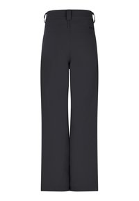 Pantaloni neri a gamba larga realizzati in un tessuto leggero e morbido. Presentano una vita con passanti e un design elegante e semplice.
