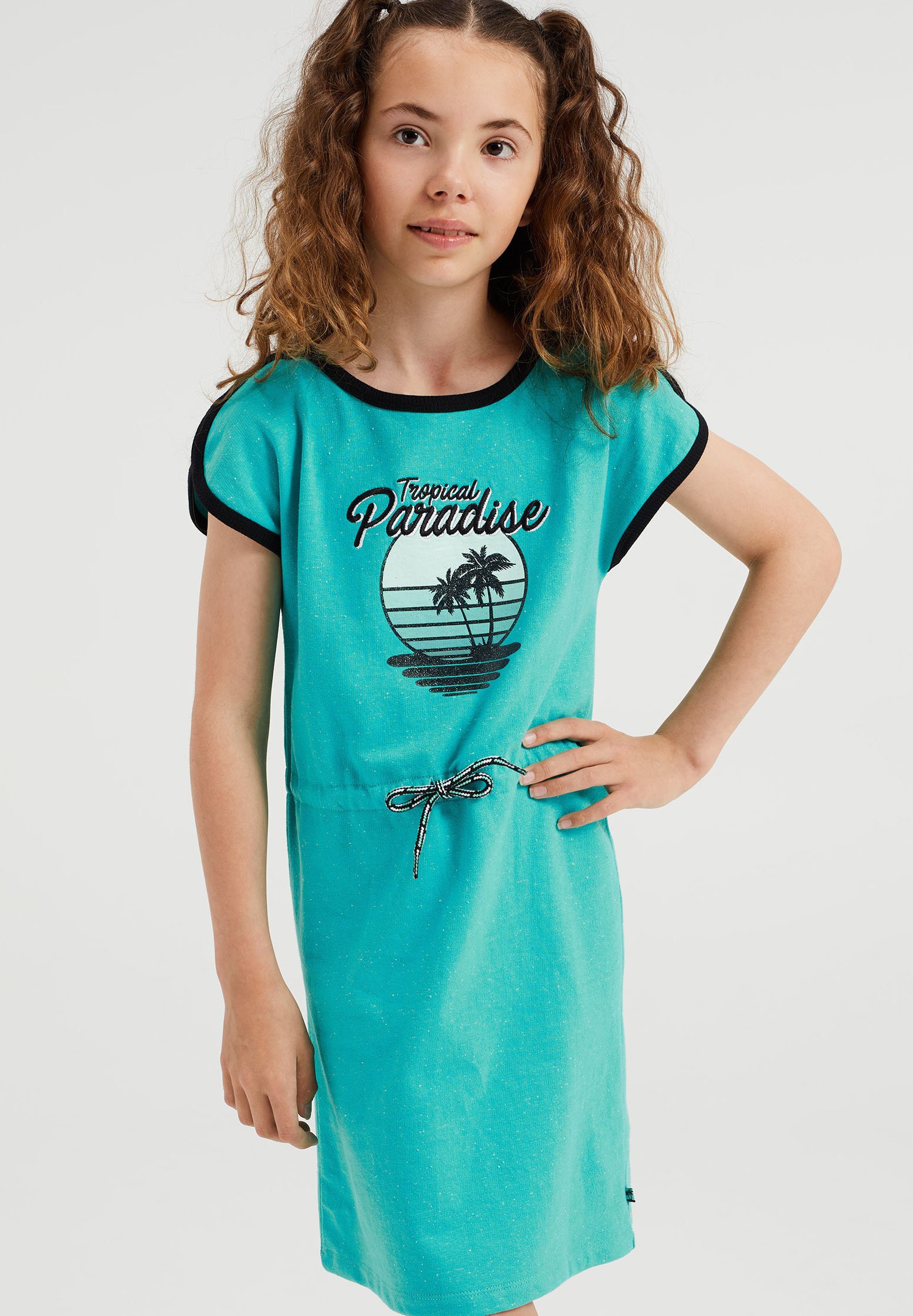 WE Fashion SWEATJURK MET EMBROIDERY EN GLITTEROPDRUK - Gebreide jurk -  blue/groen-metallic - Zalando.nl