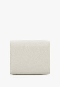 Compact wallet in textured light gray leather, featuring a rectangular shape and clean lines. Minimalist design with no visible hardware.