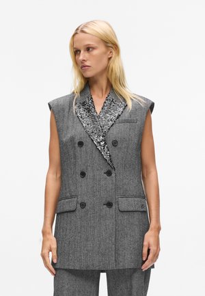 EMBELLISHED LAPEL GILET - Vest - grey/black