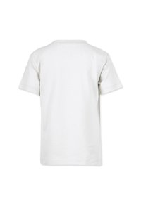 Vit bomull t-shirt, korta ärmar, klassisk rundhals, slät textur, inga synliga grafik eller mönster, enkel bakvy.