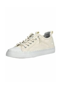 Sneakers in tela off-white con punta in gomma, cuciture tonali e suola bianca texurizzata. Presentano un tassello sul retro per una facile calzata.