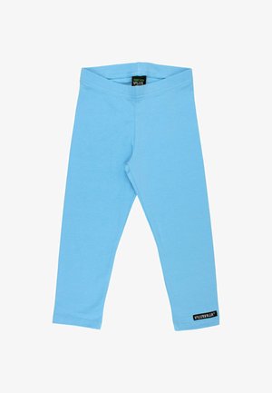 Lichtblauwe leggings van katoen met een zachte textuur, voorzien van een elastische tailleband en een klein zwart logo-label op het onderbeen.