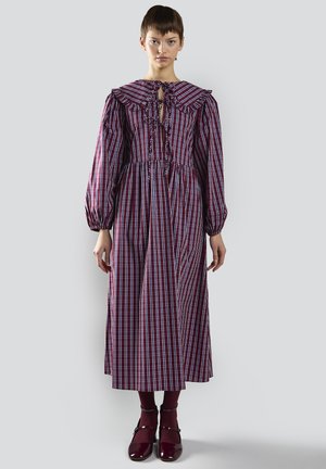 CHECK TIE-FRONT MIDI - Vestito casual - burgundy/navy check