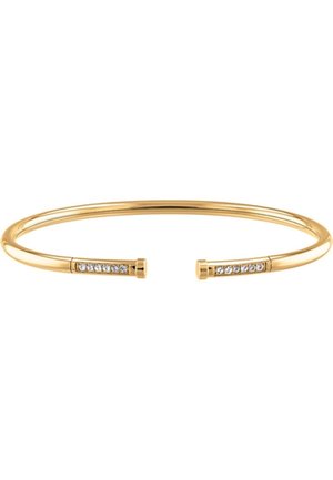 Bracelet jonc en or ouvert aux extrémités avec petits diamants incrustés aux deux bouts sur fond blanc.
