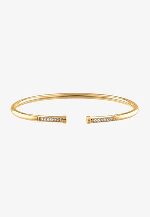 Bracelet jonc en or ouvert aux extrémités avec petits diamants incrustés aux deux bouts sur fond blanc.