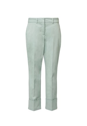 Pantaloni a vita alta in tessuto verde menta chiaro, con una vestibilità su misura, tasche laterali e risvolti all'orlo.