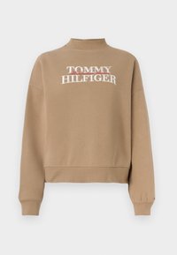 Καφέ φούτερ με ψηλό γιακά, με κεντημένο λογότυπο "TOMMY HILFIGER". Ριμπ μανσέτες και τελείωμα, απαλή υφή υφάσματος.
