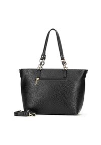 Czarna skórzana torba na ramię o teksturowanym wykończeniu, z podwójnymi paskami na ramię, przednią kieszenią na zamek błyskawiczny oraz odpinanym paskiem na ramię.