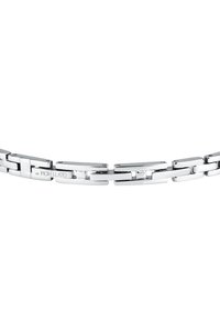 Bracciale in acciaio inox con maglie rettangolari, finitura lucida e logo "Morellato" inciso. Design elegante con forme alternate.