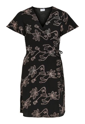 VILA, VIKIRKA V NECK SHORT WRAP DRESS - Freizeitkleid - black/birch