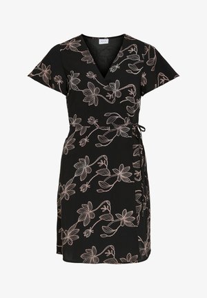 VILA, VIKIRKA V NECK SHORT WRAP DRESS - Hverdagskjole - black/birch