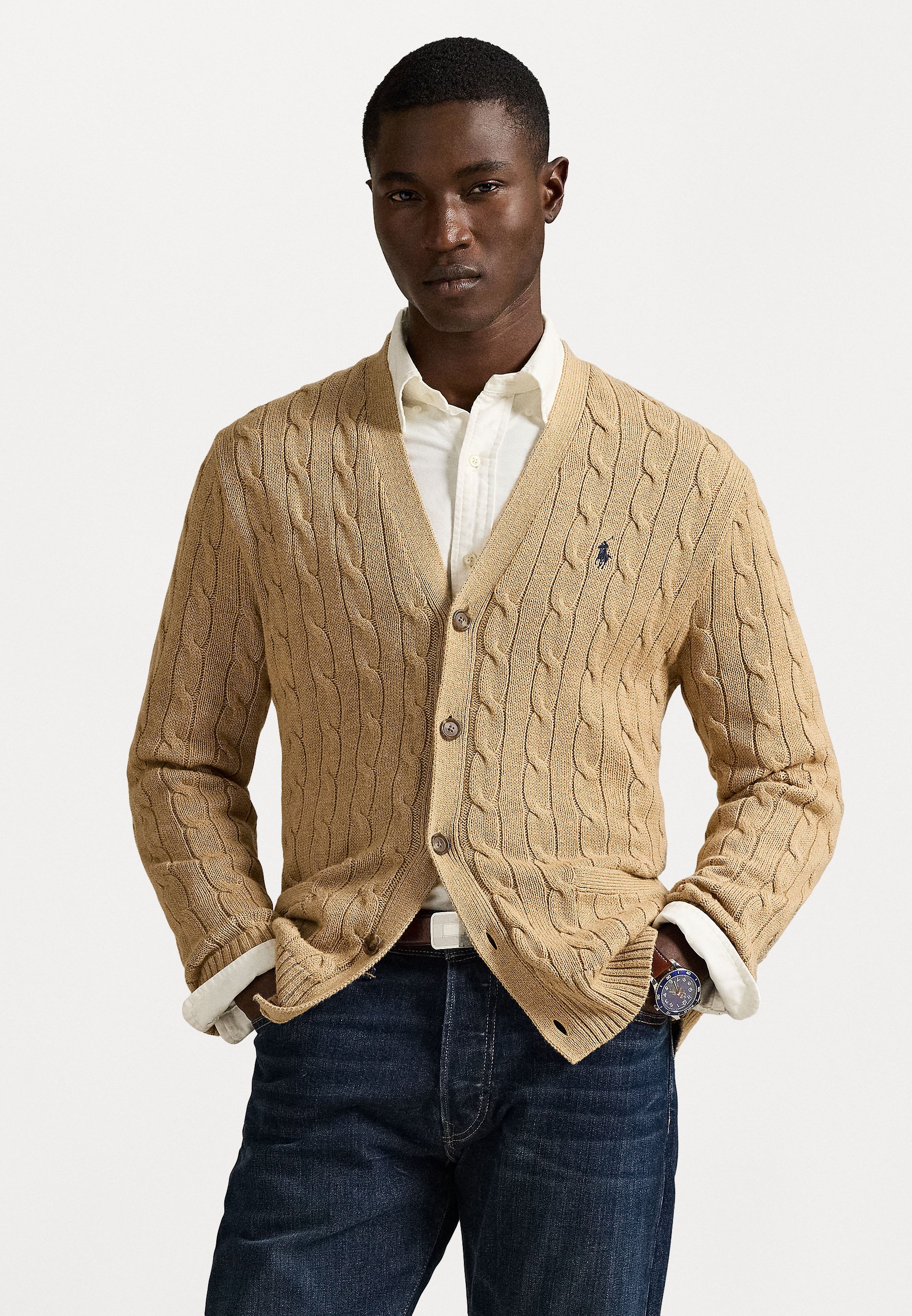 Polo Ralph Lauren CABLE-KNIT COTTON CARDIGAN - Cardigan - camel