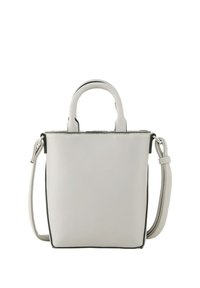 Borsa a spalla in finta pelle bianca con manici arrotondati, tracolla removibile e un design strutturato con bordi neri.